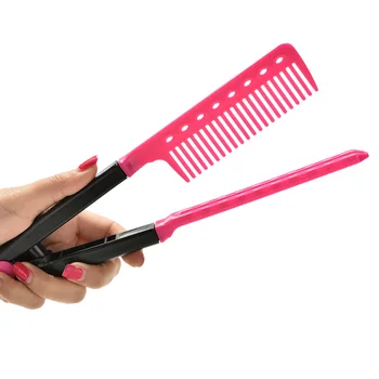 

1PCS Professional Salon Folding V Comb Hair Straightener Hairdressing Salon Straightening Brush Tops