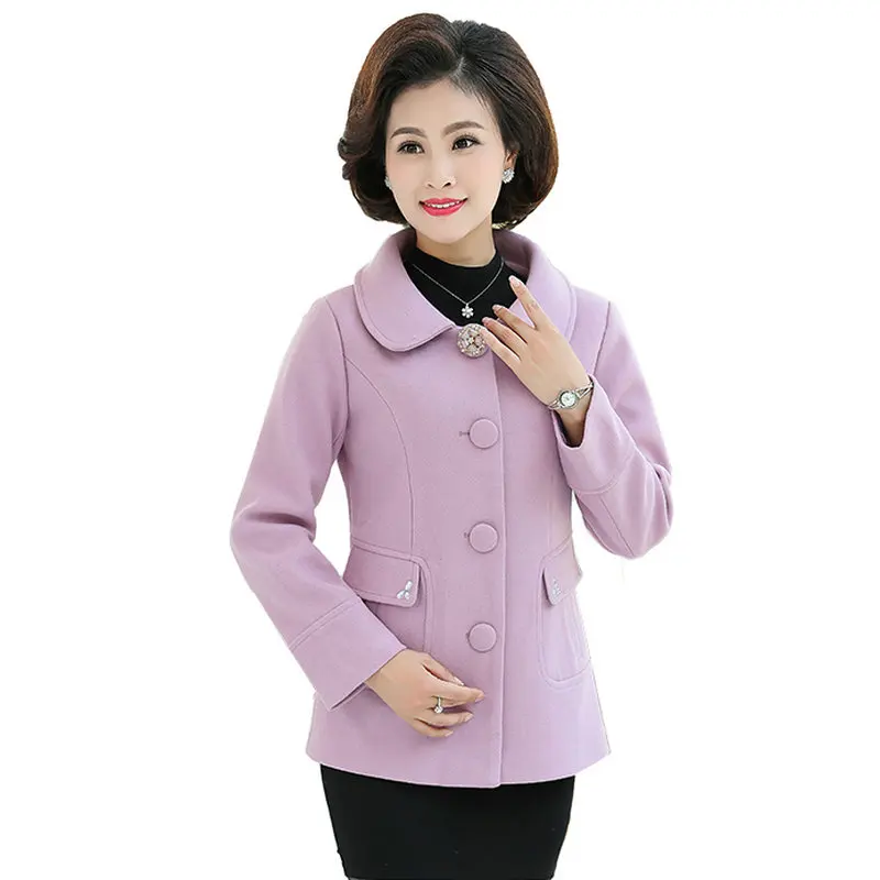 

Woman Tweed Coat Autumn Middle Aged Womens Wool Blend Outerwear Female Elegant Single Breasted Woolen Overcoat Mother Clothes