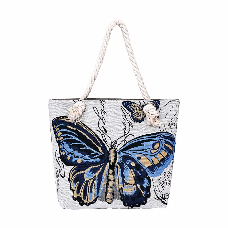 Новая женская сумка с бабочкой, Повседневная сумка, сумка через плечо с принтом, Женская холщовая пляжная сумка, Женская вместительная сумка на плечо
