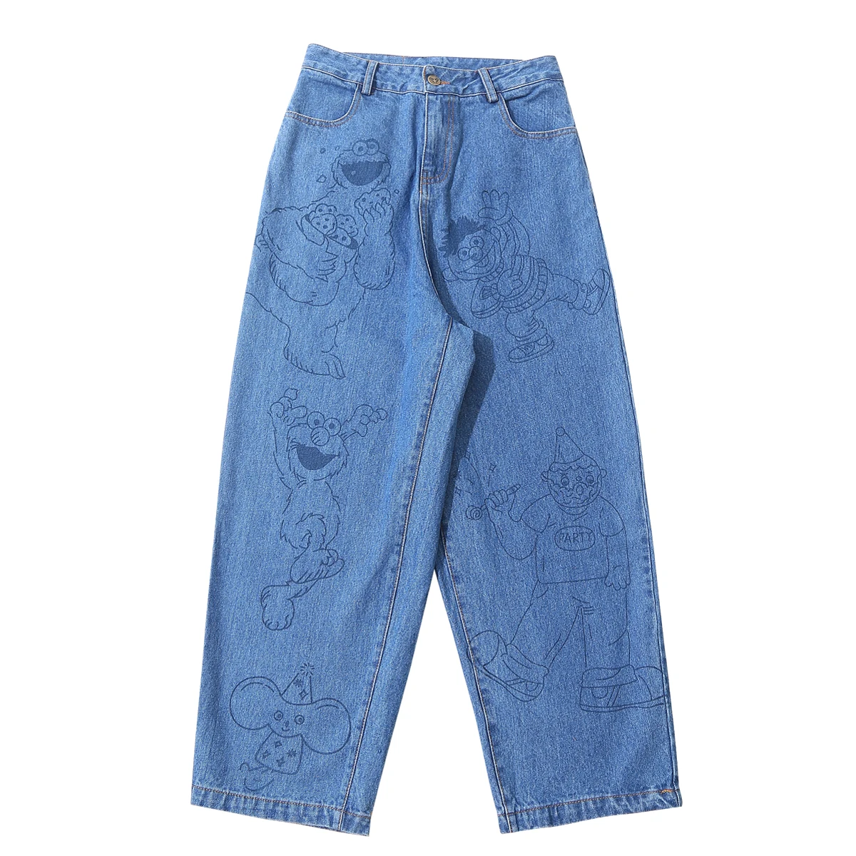 

Fashion 2018 Autumn New Women Jeans Full Length Zipper Cartoon Bears Straight Pants Femme Denim Trouser High Quality