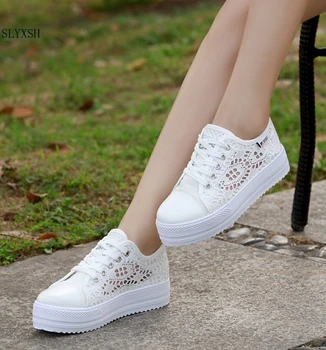 

new Fashion Summer Women Shoes Casual Cutouts Lace Canvas Shoes Hollow Floral Breathable Platform Flat Shoe sapato feminino35-40