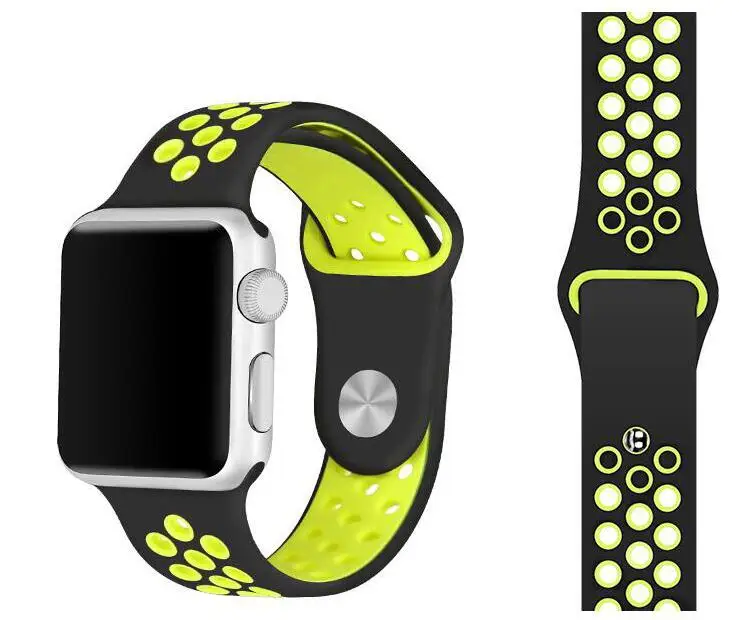 Ремешок для apple watch band sport silicone 38 мм 42 мм 40 мм 44 мм браслет для iWatch band series 5 4/3/2/1 - Цвет ремешка: blackyellow