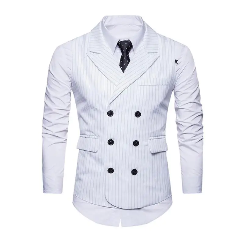 Mens Suit Vest Sleeveless Male Waistcoat Slim Fit Vest Waistcoat Business Wedding Classic Colete Masculino Social Blazer - Цвет: Белый