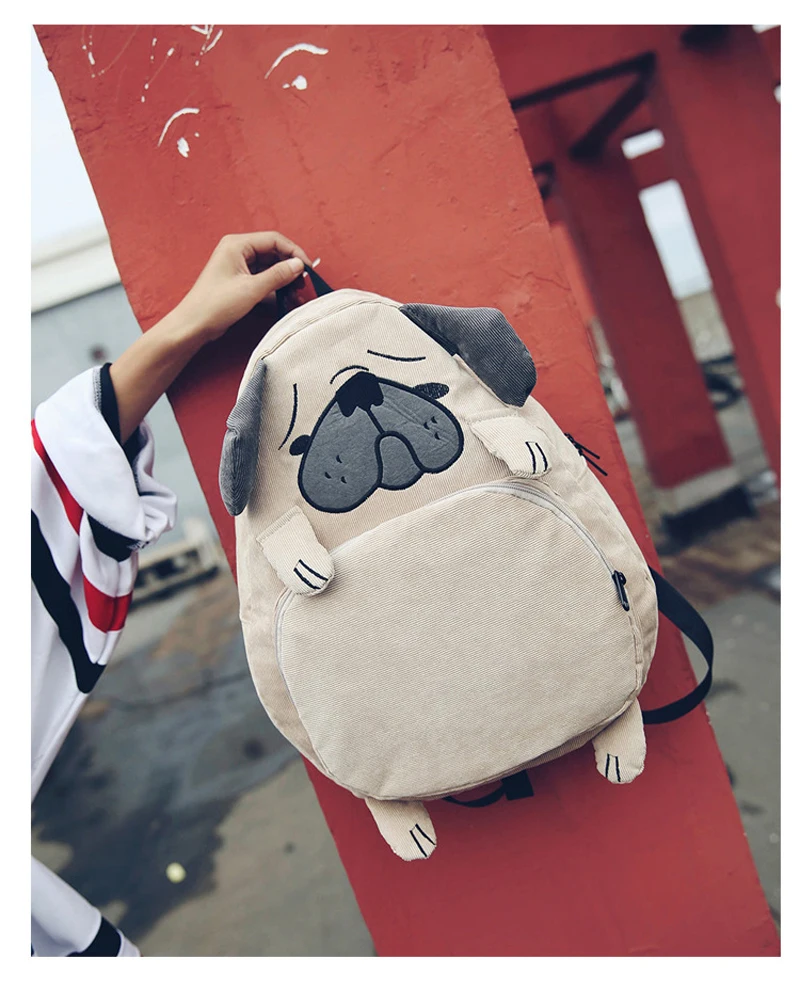 Feminina do Vintage Mochila para Meninas Mulheres Mochila Lona Bonito Raposa Orelha Bordado Veludo Notebook Escola Cão 10 Cheap Mochilas