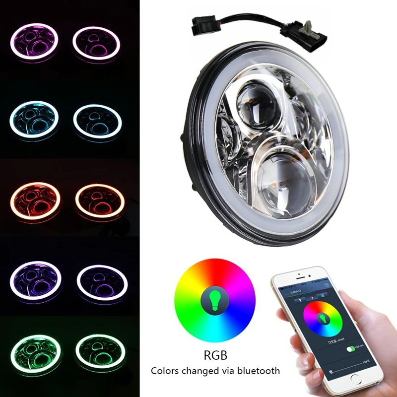 

For Harley Davidson 7Inch Bluetooth Remote Round RGB Halo Led Headlight Turning Signal Light Led Headlights Day Running Light