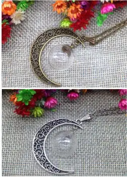 

12pc Handmade Vintage Alloy Galaxy Crescent Moon Shaped Glass Wish Floating Bottle Orb Botanical Necklace Pendant Jewelry Gift