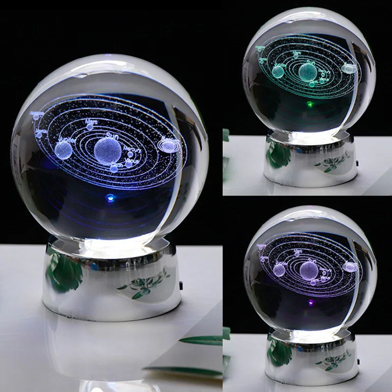 Новинка 2019 6 см 3D Солнечная система шар хрустальный светодиодный светодиодная