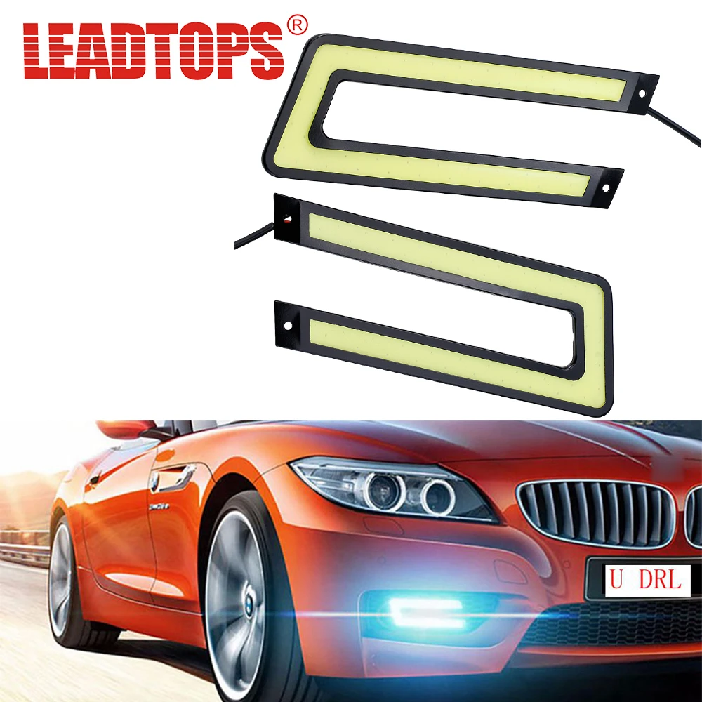 LEADTOPS 2 шт. Cob Drl светодиодный светильник дневного света COB u-образный для бега