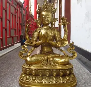 

27 Tibet Buddhism Brass Copper 4 armed Kwan-yin Chenrezig Bodhisattva Statue