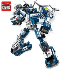 577 pçs blocos de brinquedo conjuntos 6 em 1 iluminar blocos de construção brinquedos transformação robô polícia bloco brinquedo para o presente do miúdo