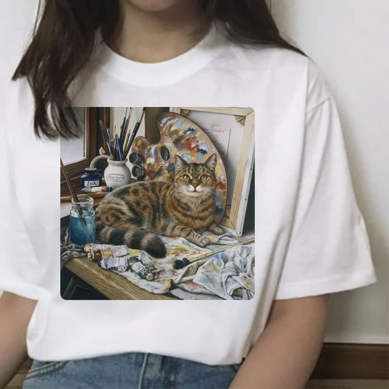 Забавная футболка с котом, Женская Повседневная футболка микеланжело, модная футболка с коротким рукавом, ulzzang kawaii, женская уличная одежда, гранж, Харадзюку - Цвет: 5322