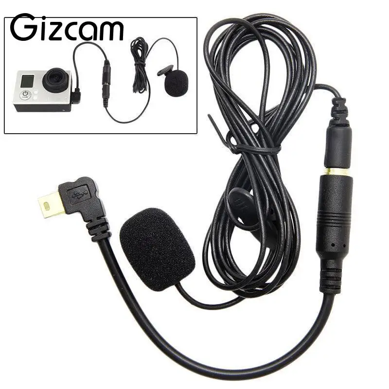 Gizcam 1 5 м 3 мм USB внешний зажим на зажиме микрофон адаптер кабель провод для Gopro Hero + 4