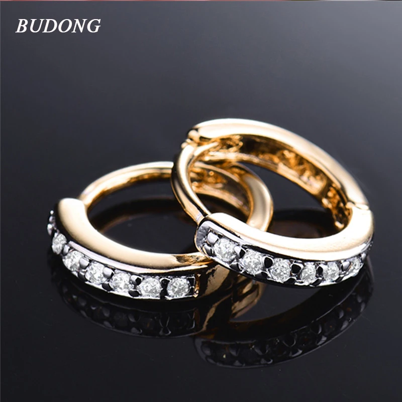 BUDONG, трендовые серьги Huggies с белым кристаллом для женщин, серебро/золото, кубический циркон, обруч, серьги для свадьбы, Bijoux xuE128