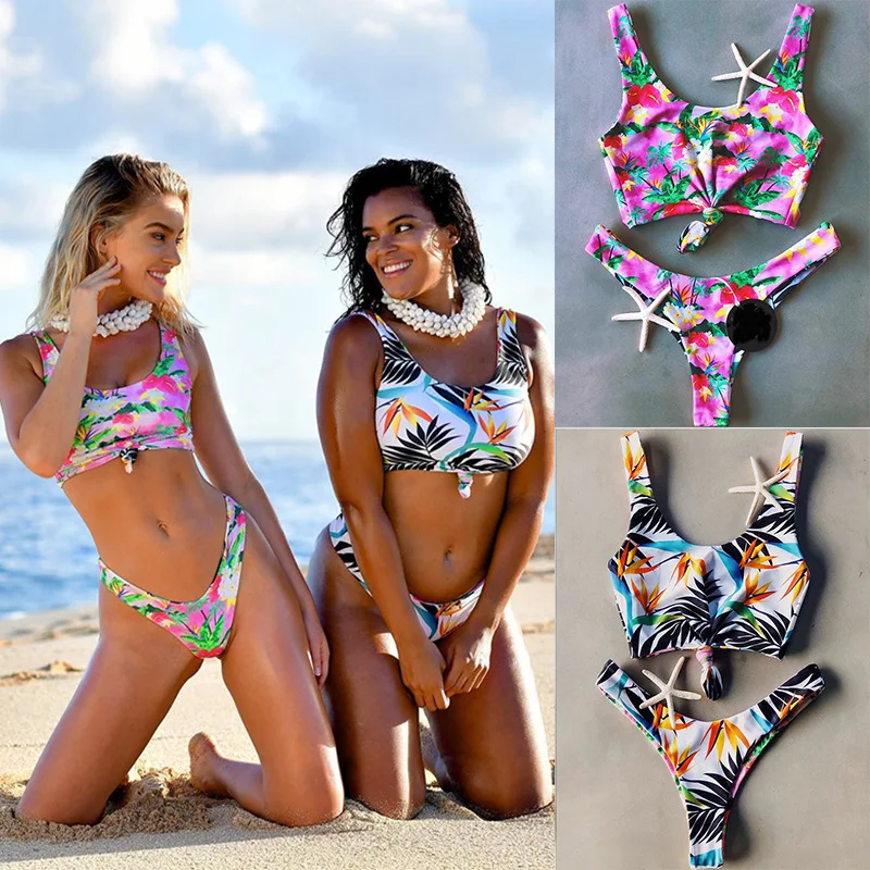 

Swimsuit Female Solid Tankini With High Waist 2019 2 Piece Women Bathing Suit Bikini Suits Color Print New Polyester