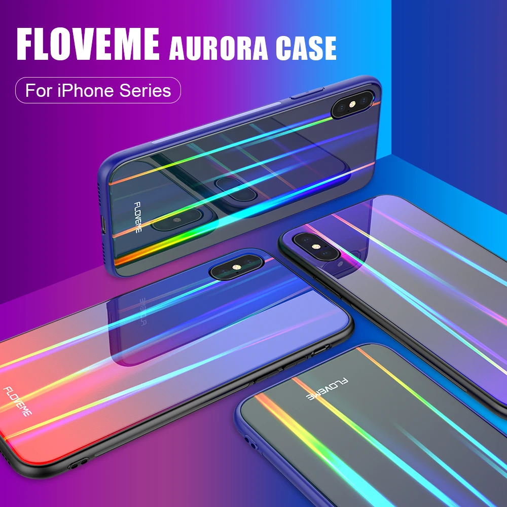 Чехол FLOVEME Aurora для iPhone XS Max XR жесткая задняя крышка цветной мягкий чехол телефона 7