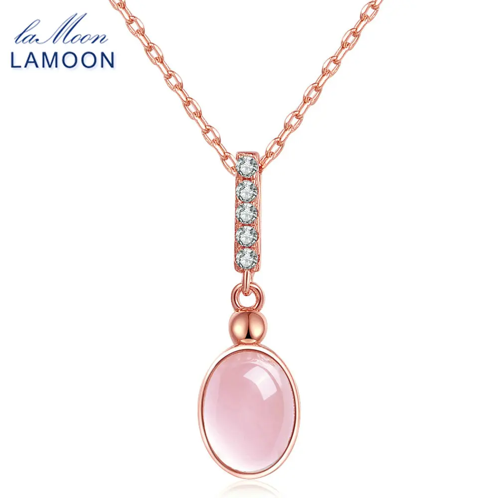 925 пробы Серебряное ожерелье с кулоном из драгоценных камней и овального розового кварца с покрытием из розового золота 18 карат LMNI009