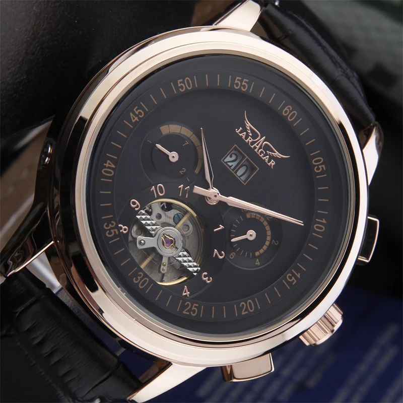

JARAGAR Leather Tourbillon Watch Automatic Men Wristwatch Men Mechanical Watches Clock Relogio Masculino