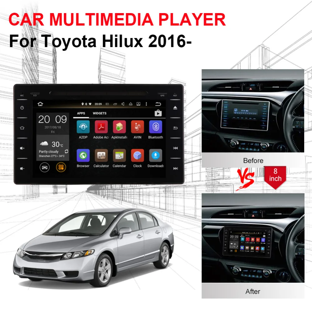 8-дюймовый Android 8 0 Восьмиядерный Автомобильный GPS-навигатор для Toyota Hilux 2016-с Радио