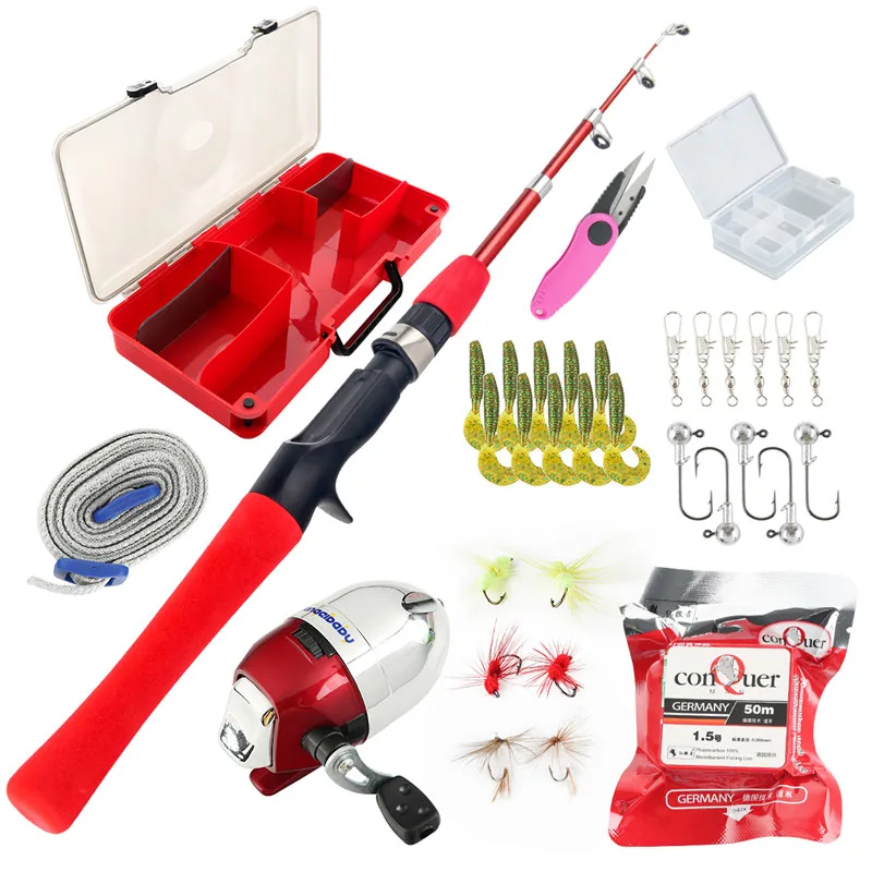 

JITAI Children Lightweight Telescopic Fishing Rod Combo Kit Tackle Box Portable Fishing Pole Reel Set Spincast Closed Reel Youth