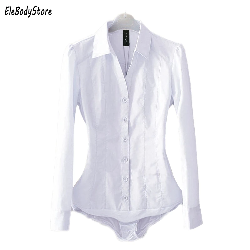 Plus Size Body Blouse Shirt 2019 Blusas Women Bodysuit Blouses Tops Casual White Blue Long Sleeve L