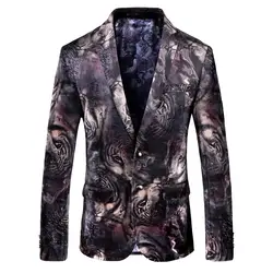 С принтом тигра мужской бархатный костюм высокое качество бизнес повседневное для мужчин стильный приталенный Блейзер костюм Куртка