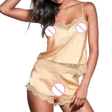 Летнее Новое Стильное женское сексуальное атласное шелковое ночное белье нижнее белье 2 шт Пижамный костюм спандекс полиэстер