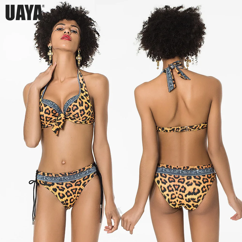 

UAYA new leopard bikini 2019 new knotted backless design swimsuit long leg line female show body curve sexy swimsuit women