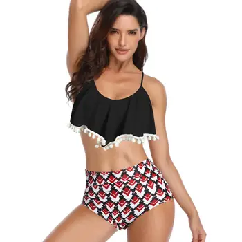 

8 Color XXL XXXL Women Push Up Split Bikini Set Tassel Flounces Swimsuit Swimwear High Waist Beach Wear Swim Bath Suit Tankini