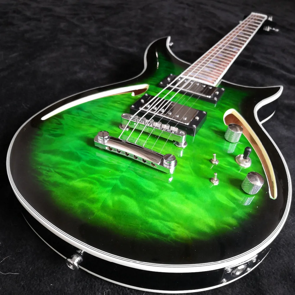 

Forestwind guitar Hollow body AAA Quilted maple top Green waves electric guitar free shipping