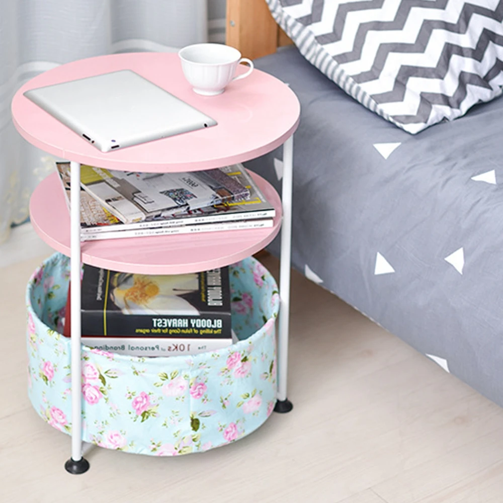 Modern Movable Round Sofa Side Table Small Cute Telephone Table Coffee Table Mini Computer Desk with Storage Bag Multilayer Modern Movable Round Sofa Side Table Small Cute Telephone Table Coffee Table Mini Computer Desk with Storage Bag Multilayer