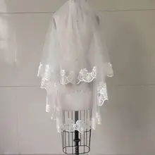 Элегантная свадебная фата кайма из кружева, свадебная фата Фата с расческой 75 см белого цвета/цвета слоновой кости, 2 слоя Короткая Свадебная вуаль