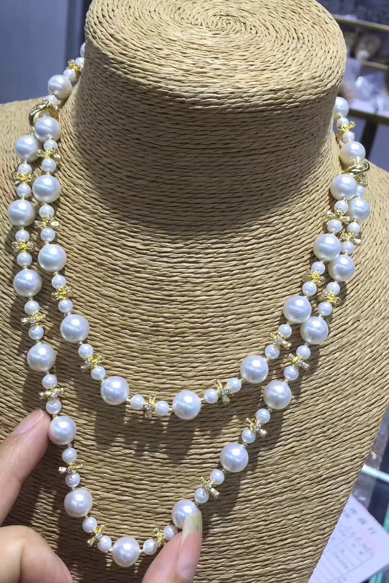 Sinya 14k gold filled Sweater chain Round Natural pearls strands long necklace for Women Girl Mum lover length 85cm dia  10-11mm (3)