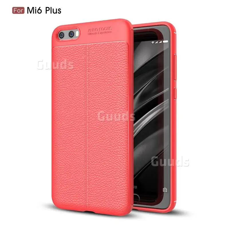Luxury Auto Focus Litchi Texture Silicone TPU Back Cover for Xiaomi Mi 6 Plus - Red