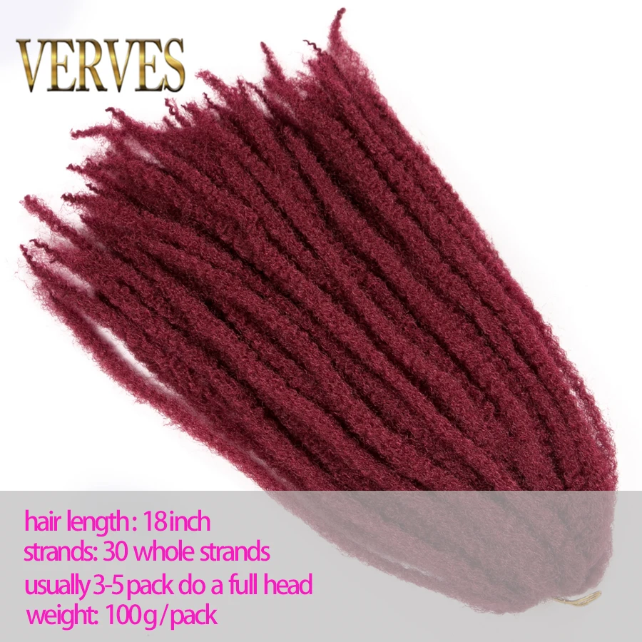 VERVES-Extensions Capillaires Synthétiques Afro Crépues, Tresses Marly au Crochet, Bordeaux Noir Ombré, 18 Pouces, 30 Brins/Paquet