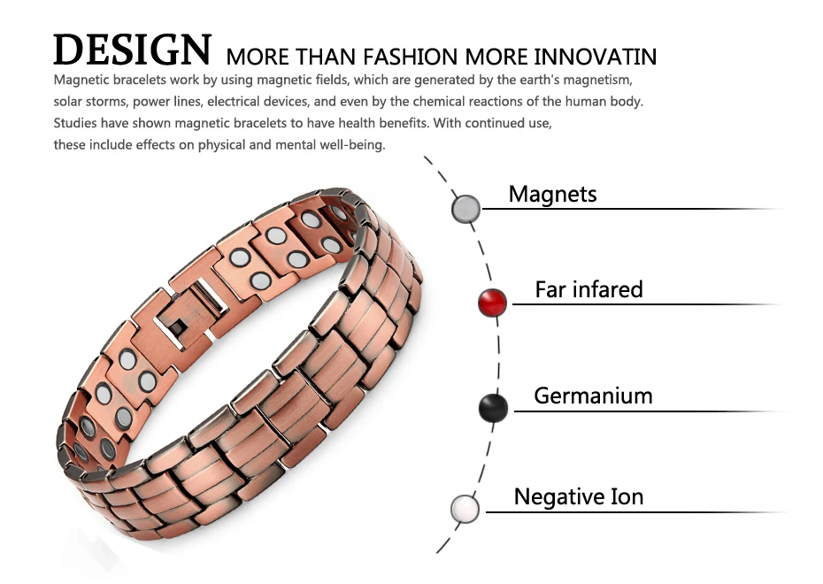 Rainso Red Copper Magnetic Bracelet For Men Women 2 Row Magnet 1 2
