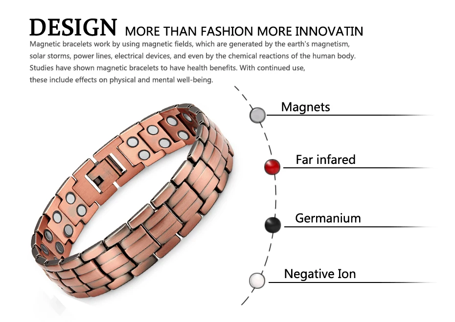 RainSo красный Медь Магнитный браслет для мужчин женщин 2 ряда магнит здоровый био энергии браслеты подарок на день отца