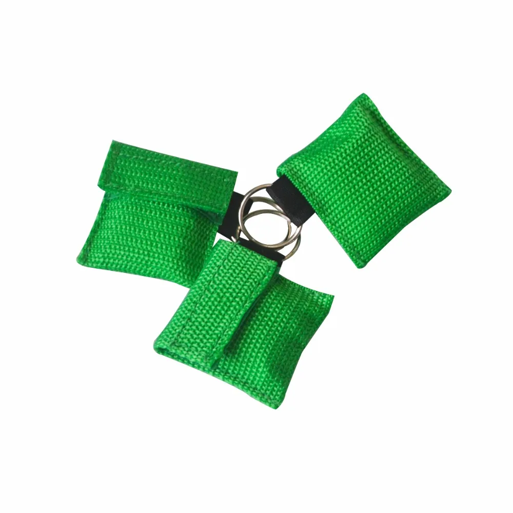 Упаковка из 100 шт. маска для искусственного дыхания при реанимации брелок кольцо с односторонним клапаном дыхательный барьер для первой помощи или AED Training зеленая сумка