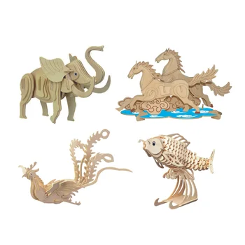 

Chanycore Baby Learning Educational Wooden Toys 3D Puzzle Animal Elephant Horse Phoenix Koi Carp Kids Gifts 4289