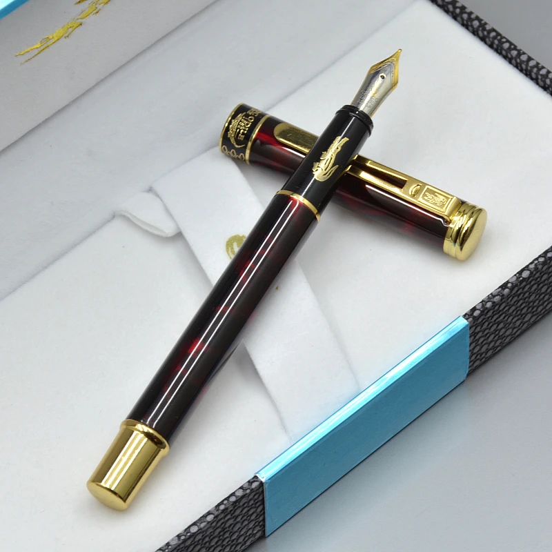 

2018 Luxury Crocodile 218 wine red Fountain Pen With carved Logo Stationery Office Business Cute Metal Writing Ink Pens for Gift