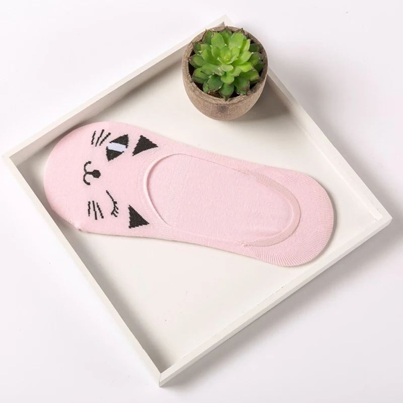 Kawaii/Хлопковые женские носки Нескользящие невидимые для девочек короткие лодочки