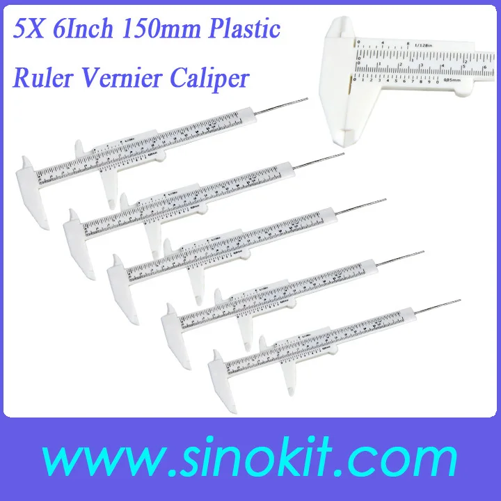 

Free shipping White 5x 6Inch 150mm Plastic Ruler Sliding Gauge Vernier Caliper Jewelry Measuring