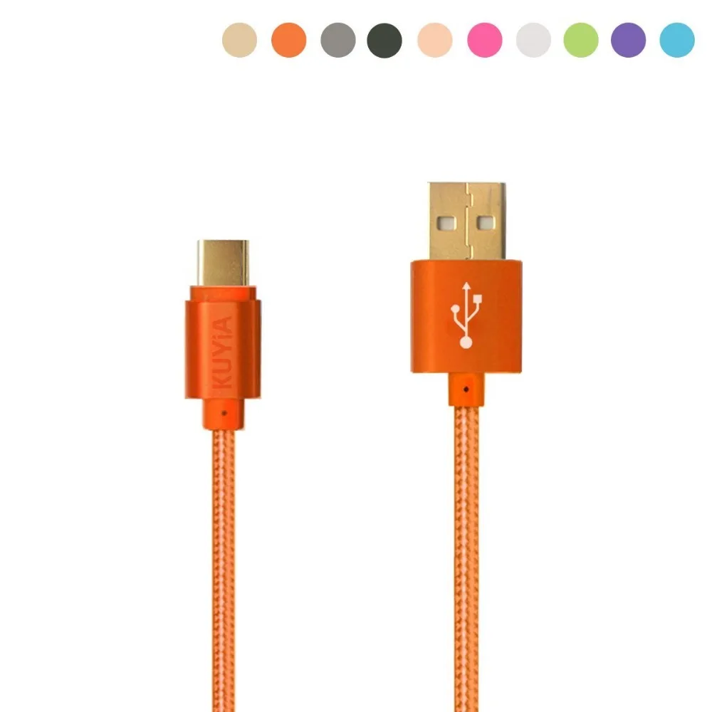 

USB Type C Cable Data and Fast Charge 2.4A for Samsung S8 S9 Xiaomi huawei ONE PLUG With Nylon USB Type-C Cord Gold Plated