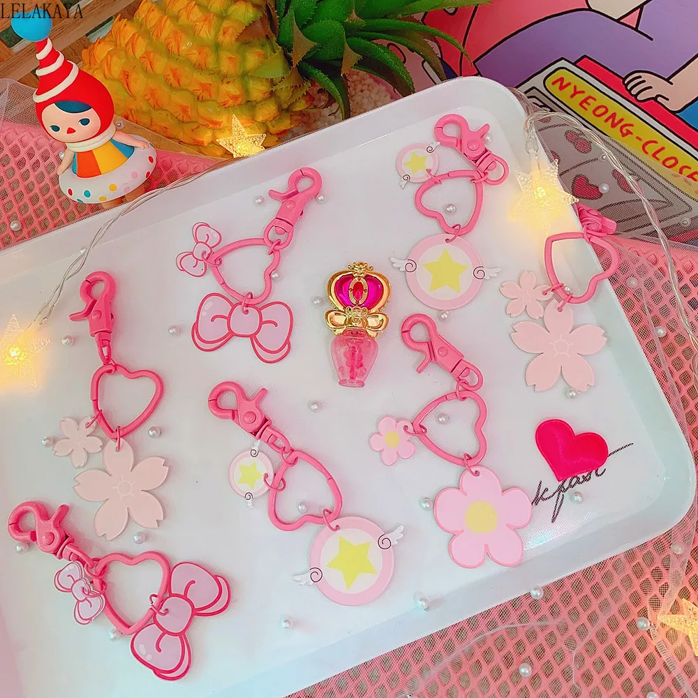 

Card Captor Sakura Anime Action Figure Printed Metal Creative Kids Fashion Keychain Cherry Blossoms Bag Xmas Pendants Doll New