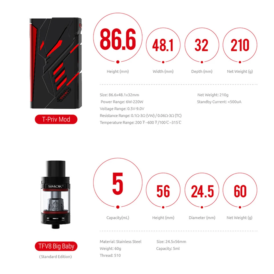 Оригинальная электронная сигарета SMOK T Priv вейп ручка испаритель мех мод VS RX200
