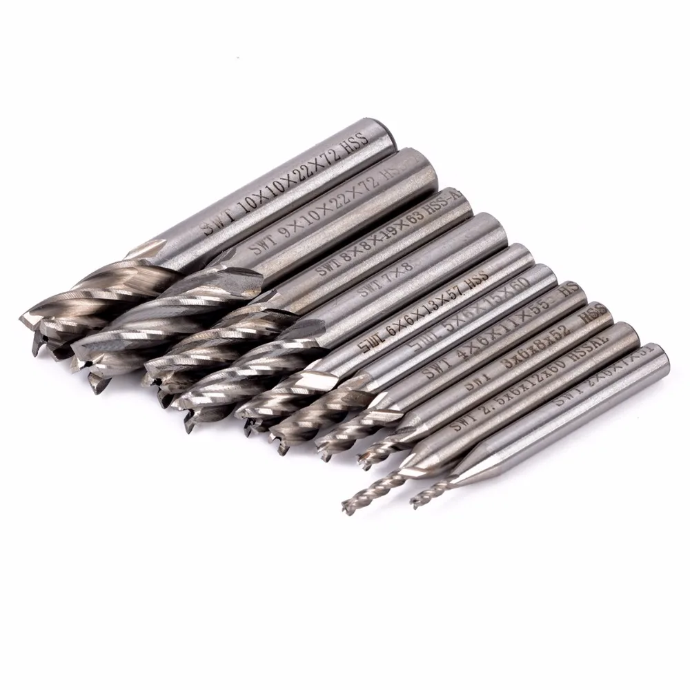 10pcs-set-2-10mm-End-Mill-Set-HSS-4-Blades-Flute-Milling-Cutter-Router-Bit-CNC