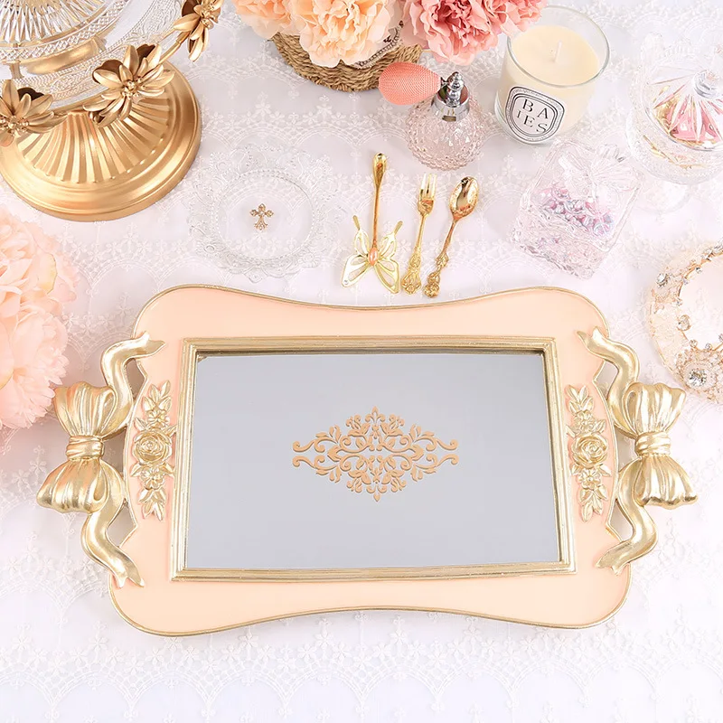 Rectangular Resin Mirror Green Storage Trays Jewelry Dish Dessert Cake