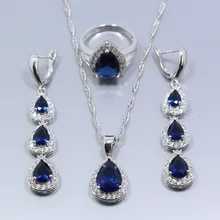 AAA+ качество Синий Циркон капли воды 925 серебро женский ювелирный набор кольцо Размер 6#7#8#9#10# T29