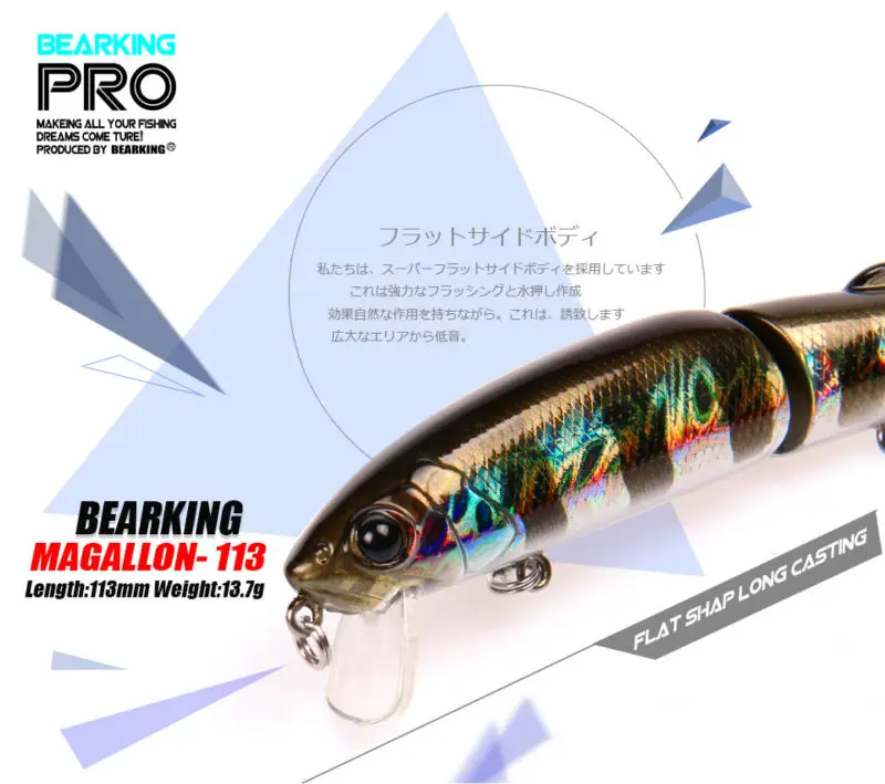 Retail Bearking 2016 hot model fishing lures hard bait 113mm 13.7g minnow equiped quality professional black or white hooks