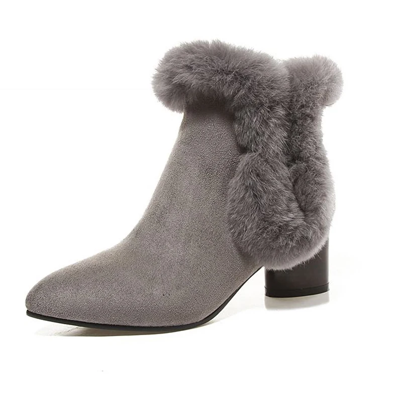 Big Size 33 44 2016 Zip Fur Charm Ankle Boots for Women Shoes Pointed Toe Fall