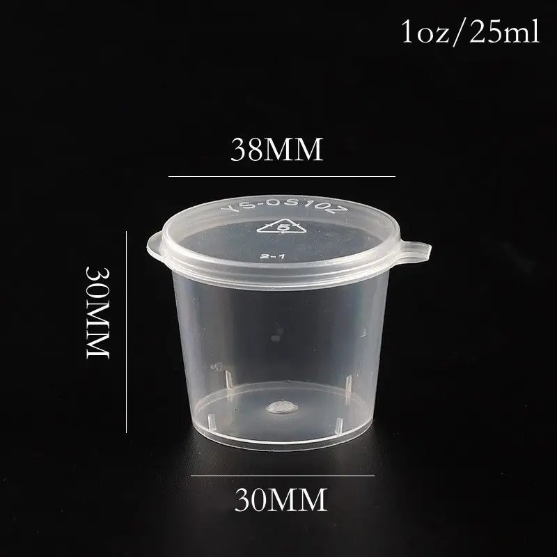 1oz 25ml 50x Small Plastic Sauce Cups Food Storage Containers Clear Boxes